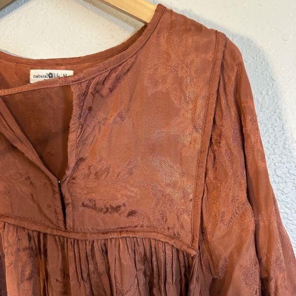 Natural Life Dress Rust Orange Size M Floral Babydoll Mini Boho Gypsie Western - Picture 7 of 9